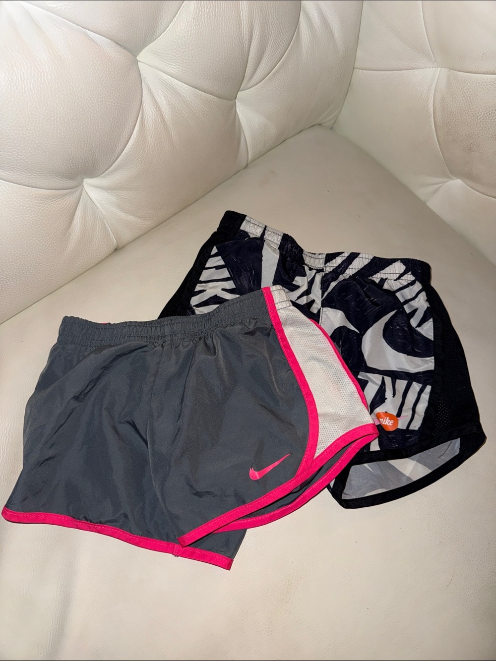Nike Girls Gray Athletic Shorts with Pink Trim & Black Graphic Shorts